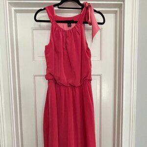 White House/Black Market pink sleeveless dress Size M tie-neck midi hi-low